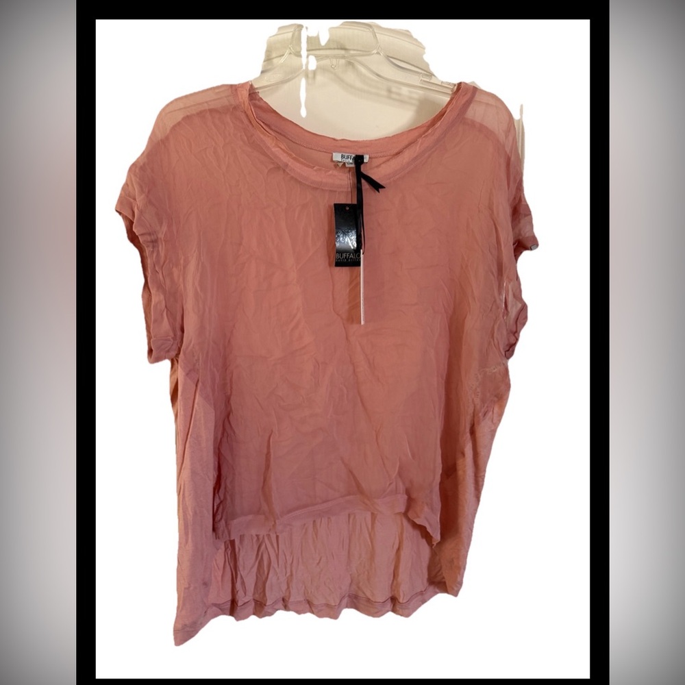 David Bitton Thalia Blush sheer Back Short Sleeve Top